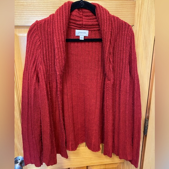 Red Long Sleeve Thick Cable Knit Cardigan Sweater - Picture 2 of 5